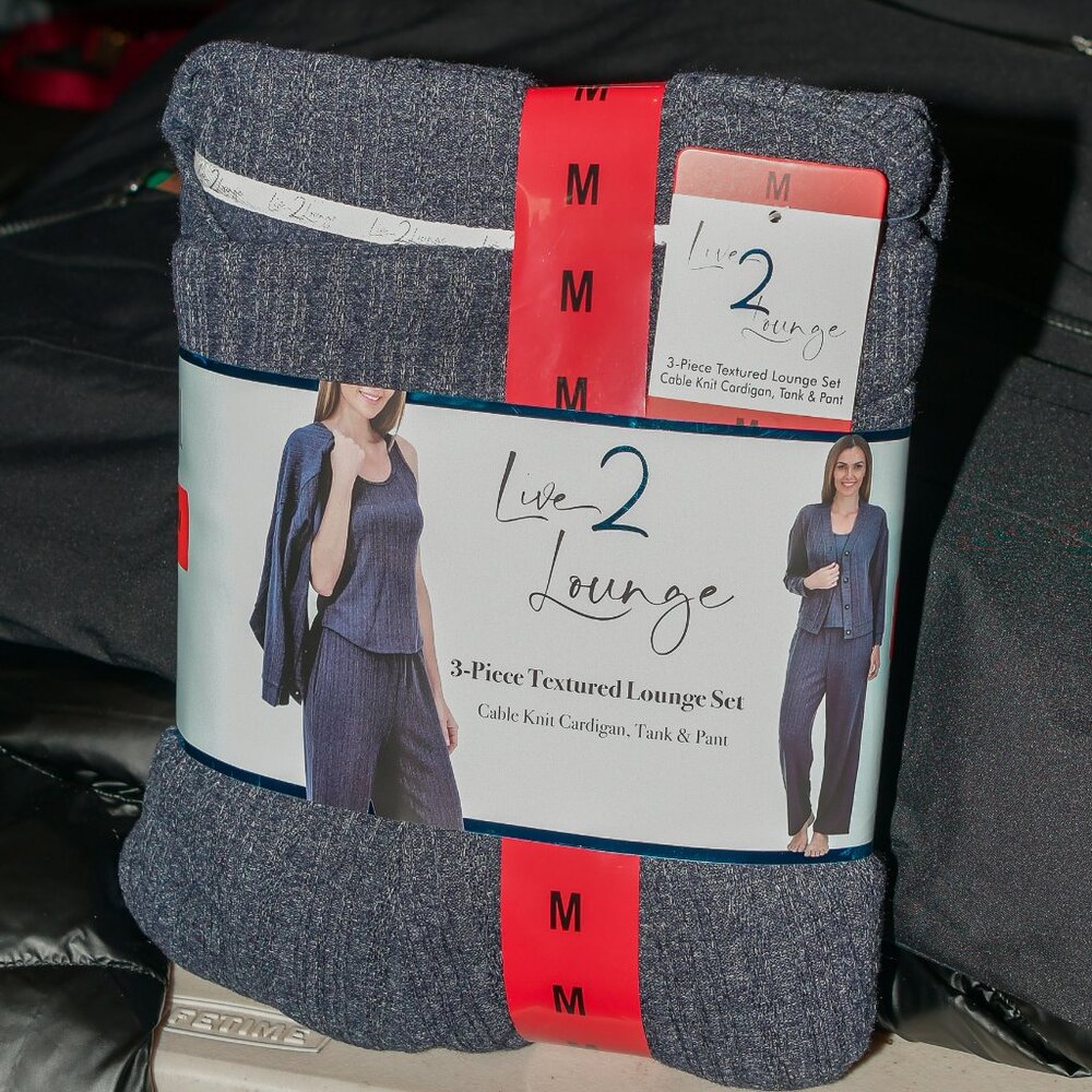 3-Piece Textured Lounge Set Cable Knit Cardigan, Tank & Pant  Live 2 Lounge